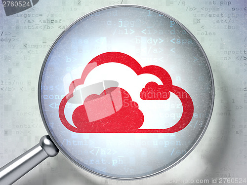 Image of Cloud technology concept:  Cloud with optical glass on digital b