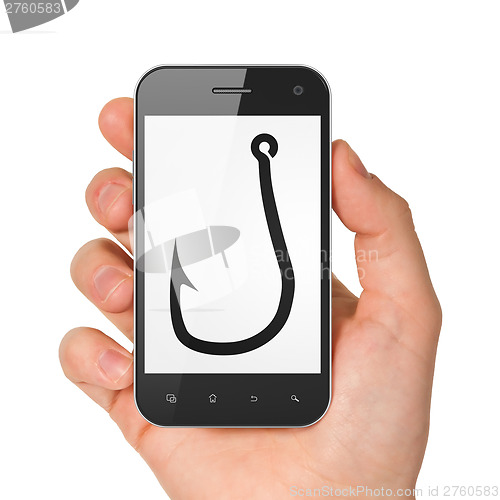 Image of Protection concept: Fishing Hook on smartphone