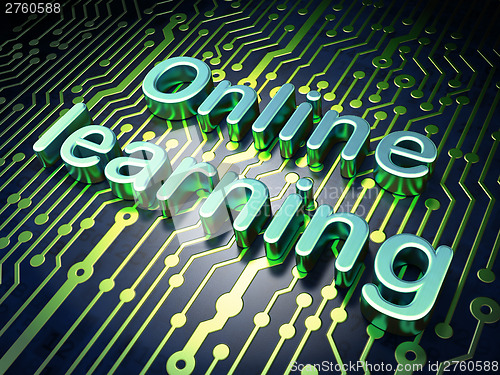 Image of Education concept: Online Learning on circuit board background