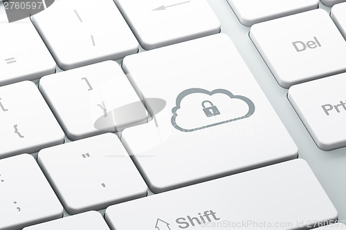 Image of Cloud technology concept: Cloud Whis Padlock on computer keyboar