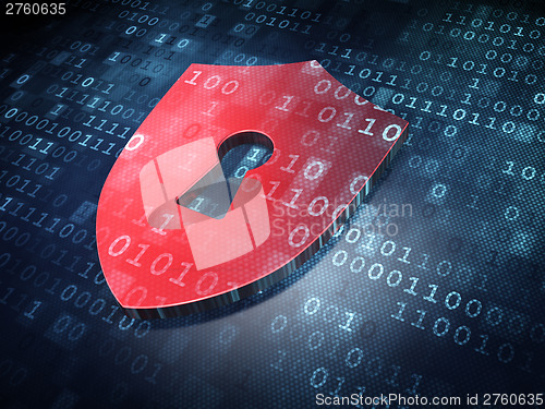 Image of Security concept: Red Shield With Keyhole on digital background