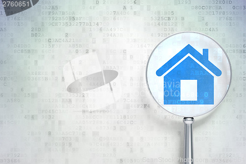 Image of Security concept:  Home with optical glass on digital background