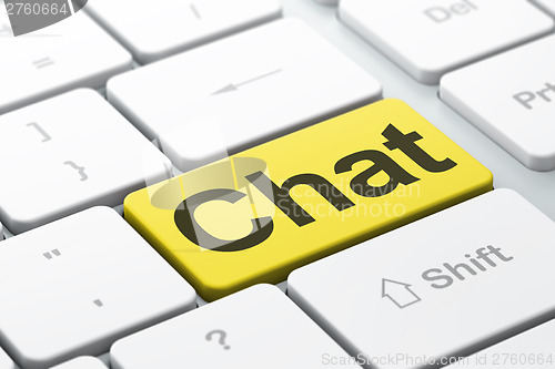 Image of SEO web development concept: Chat on computer keyboard backgroun
