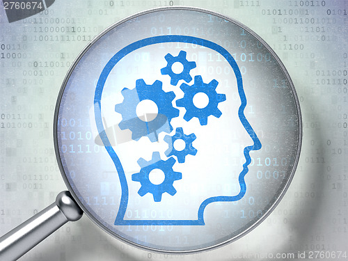 Image of Data concept:  Head With Gears with optical glass on digital bac