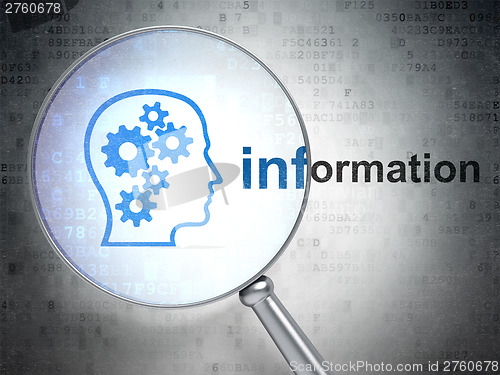Image of Information concept: Head With Gears and Information with optica