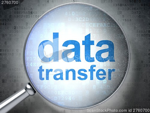 Image of Data concept: Data Transfer with optical glass on digital backgr