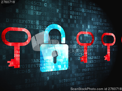 Image of Privacy concept: Padlock And Key on digital background