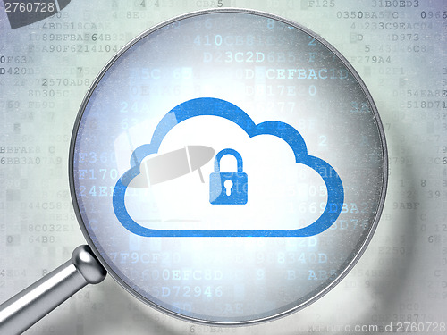 Image of Cloud computing concept:  Cloud Whis Padlock with optical glass