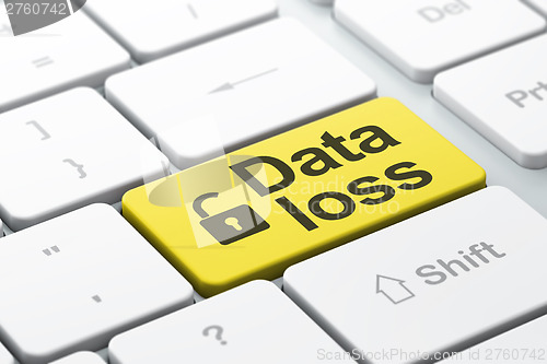 Image of Information concept: Opened Padlock and Data Loss on computer ke