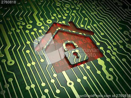 Image of Privacy concept: Home on circuit board background