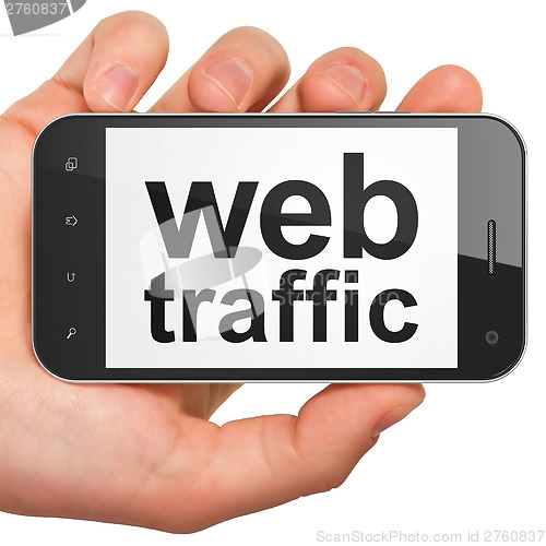 Image of SEO web development concept: Web Traffic on smartphone