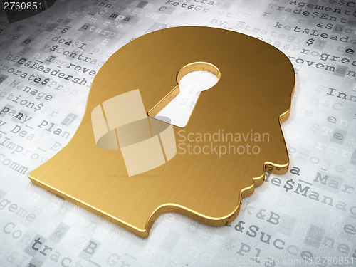 Image of Business concept: Golden Head Whis Keyhole on digital background