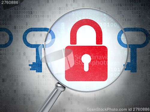 Image of Protection concept: Padlock And Key with optical glass