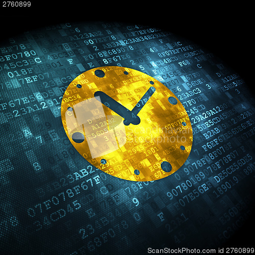Image of Timeline concept: Clock on digital background