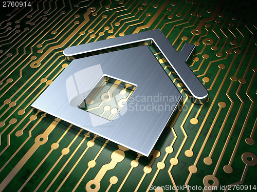 Image of Safety concept: Home on circuit board background
