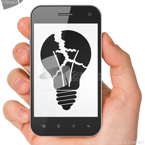 Image of Finance concept: Light Bulb on smartphone