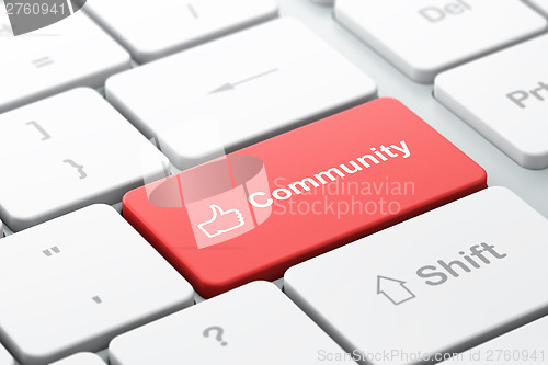 Image of Social network concept: Like and Community on computer keyboard
