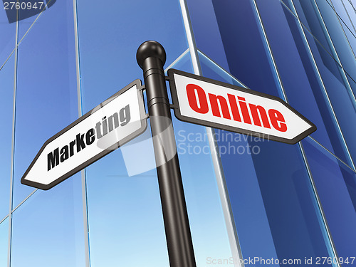 Image of Advertising concept: Online Marketing on Building background