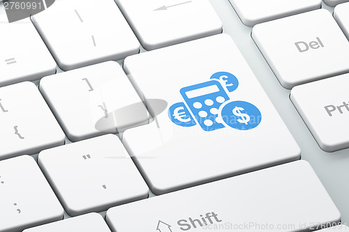 Image of Marketing concept: Calculator on computer keyboard background