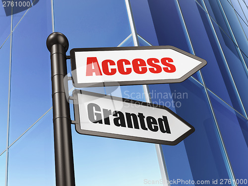 Image of Protection concept: Access Granted on Building background