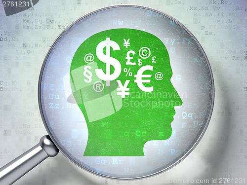 Image of Education concept:  Finance Symbol with optical glass