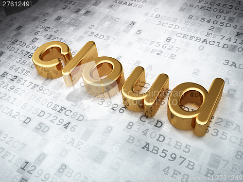 Image of Networking concept: Golden Cloud on digital background