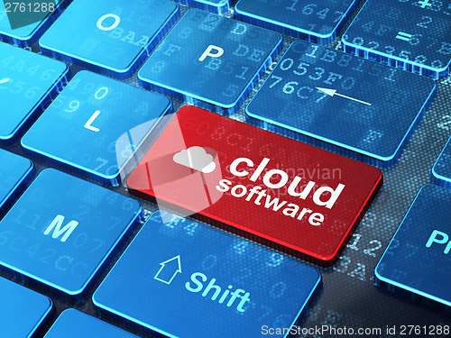 Image of Cloud computing concept: Cloud and Cloud Software on computer ke