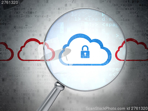 Image of Cloud technology concept: Cloud Whis Padlock with optical glass
