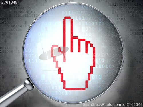 Image of Web development concept:  Mouse Cursor with optical glass