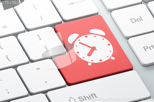 Image of Timeline concept: Alarm Clock on computer keyboard
