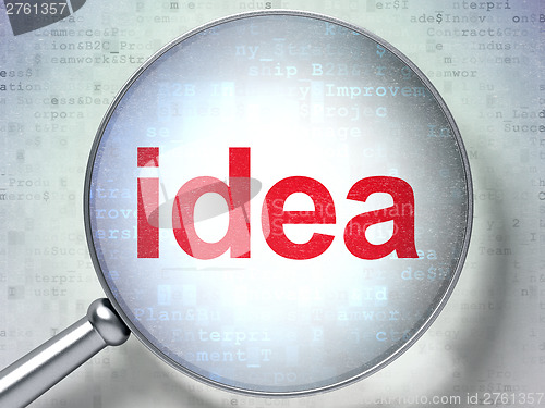 Image of Advertising concept: optical glass with words Idea