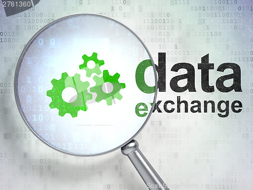 Image of information concept: Gears and Data Exchange with optical glass