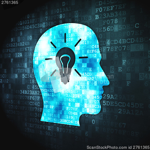 Image of Data concept: Head Whis Light Bulb on digital background