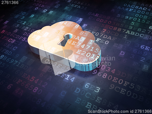 Image of Cloud technology concept: Golden Cloud Whis Keyhole on digital b