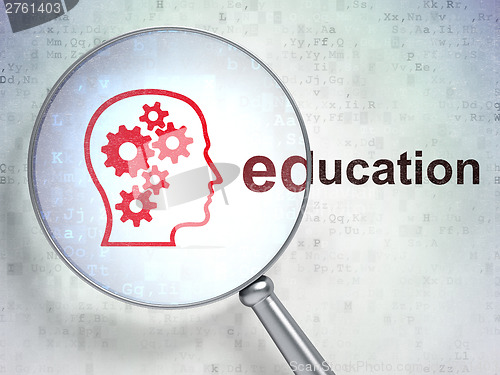 Image of Education concept: Head With Gears and Education with optical gl