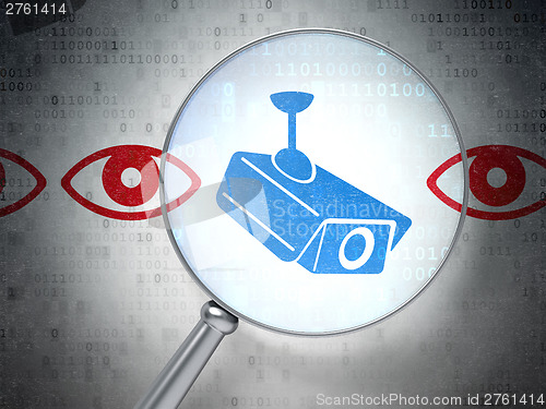 Image of Security concept: Camera And Eye with optical glass