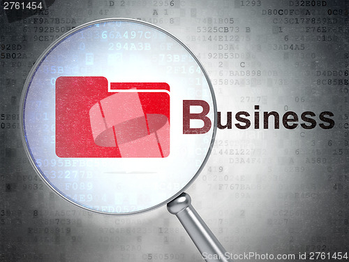 Image of Finance concept: optical glass with Folder icon and &amp;quot;Business&amp;quot;