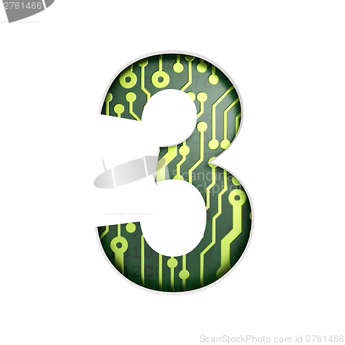Image of Electric curcuit board letters and numbers collection: 3 isolate