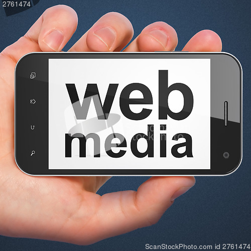 Image of SEO web development concept: smartphone with Web Media