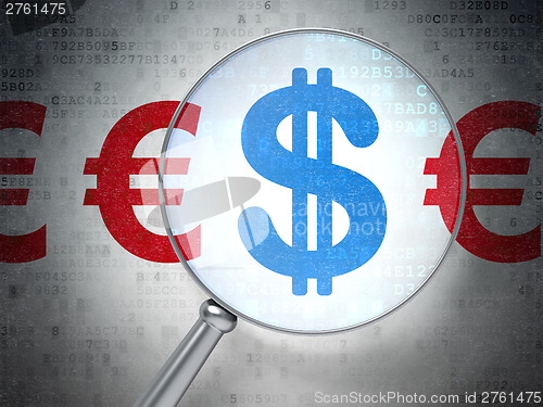 Image of Currency concept: Dollar And Euro with optical glass