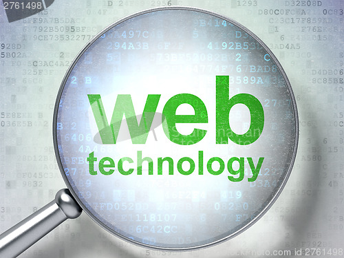 Image of SEO web development concept: optical glass with words Web Techno