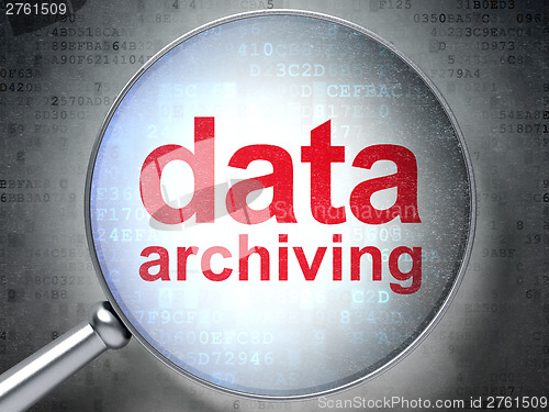 Image of Information concept: optical glass with words Data Archiving