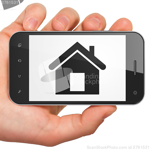 Image of Finance concept: smartphone with Home.