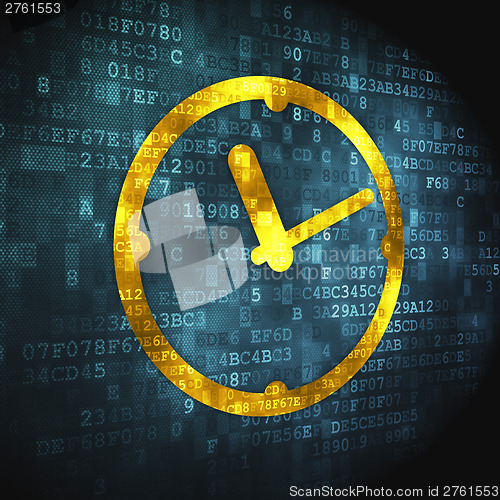 Image of Timeline concept: Clock on digital background
