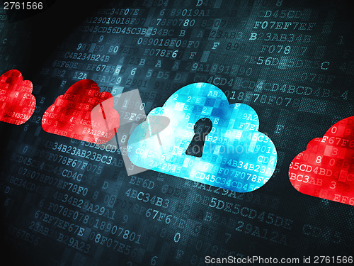 Image of Cloud computing concept: Cloud Whis Keyhole on digital backgroun