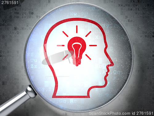Image of Education concept:  Head Whis Lightbulb with optical glass