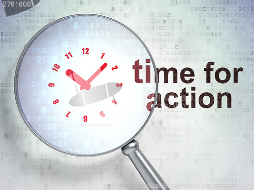 Image of Timeline concept: Clock and Time for Action with optical glass