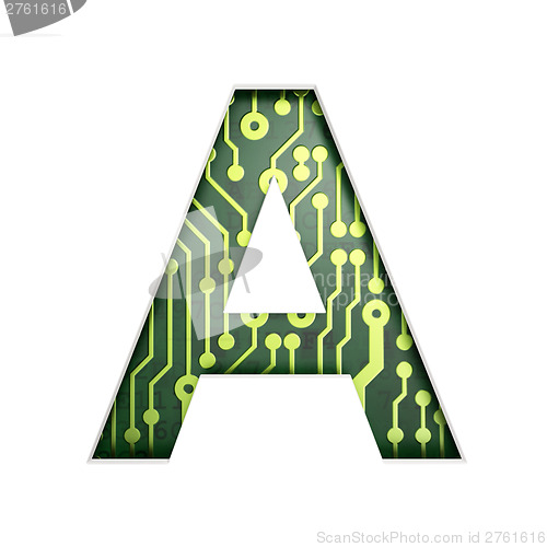 Image of Electric curcuit board letters and numbers collection: A isolate