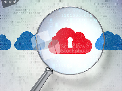 Image of Networking concept: Cloud Whis Keyhole with optical glass