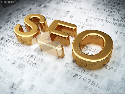 Image of SEO web development concept: Golden SEO on digital background